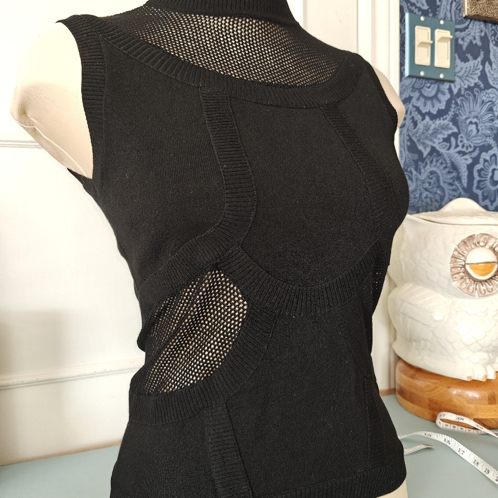 Fitted Black mesh stretch sleeveless top Sz Sm Gothcore Dark Coquette Witchy